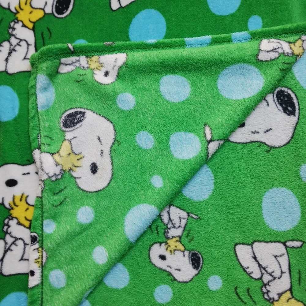 Peanuts Snoopy Woodstock Blanket Green Fleece 60 x 44